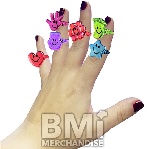 50 TICKET VALUE MINOR HANGING PRIZE KIT - METALLIC SMILEY RINGS - 144PC